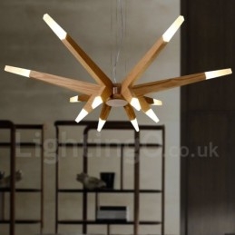 Suspension moderne contemporaine en bois à 12 lumières