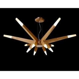Suspension moderne contemporaine en bois à 12 lumières