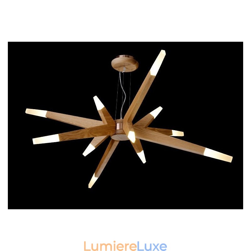Suspension moderne contemporaine en bois à 12 lumières