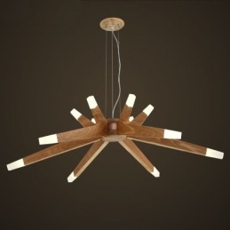 Suspension moderne contemporaine en bois à 12 lumières