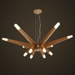 Suspension moderne contemporaine en bois à 12 lumières