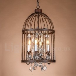 Suspension cage à oiseaux rétro vintage en métal à 4 lumières