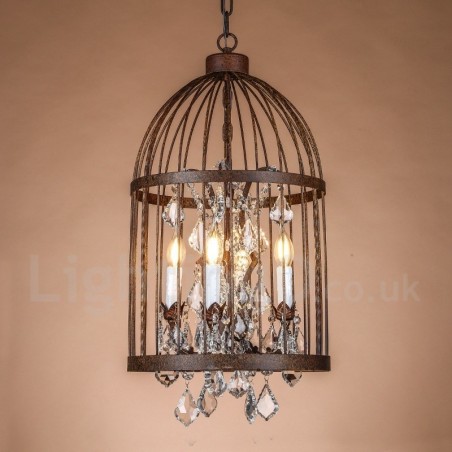 Suspension cage à oiseaux rétro vintage en métal à 4 lumières Suspension cage à oiseaux rétro vintage en métal à 4 lumières