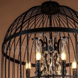 Suspension cage à oiseaux rétro vintage en métal à 4 lumières