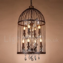 Suspension cage à oiseaux rétro vintage en métal à 8 lumières