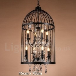 Suspension cage à oiseaux rétro vintage en métal à 8 lumières