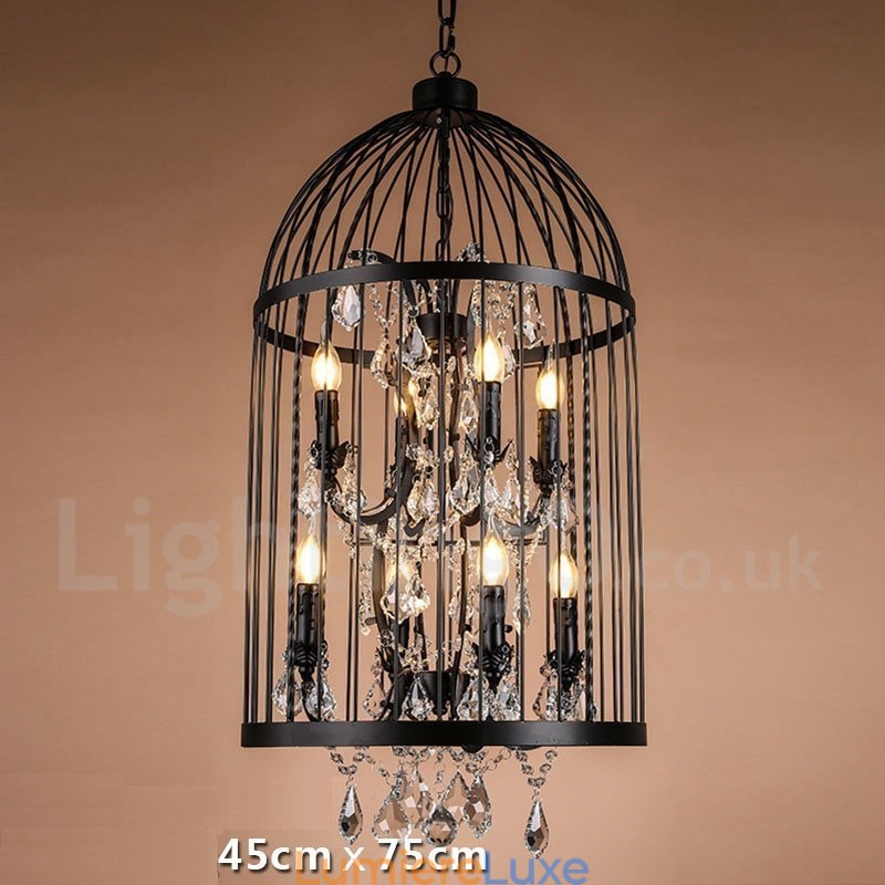 Suspension cage à oiseaux rétro vintage en métal à 8 lumières