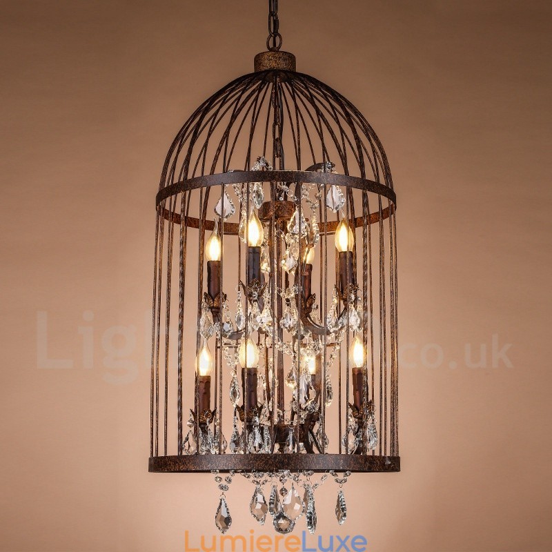Suspension cage à oiseaux rétro vintage en métal à 8 lumières