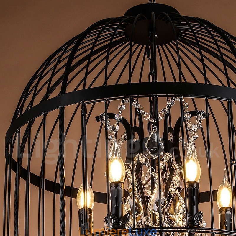Suspension cage à oiseaux rétro vintage en métal à 8 lumières