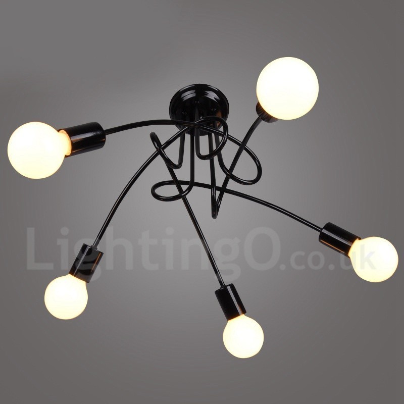 Lustre en métal noir Country à 5 lumières