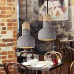 Suspension rétro vintage en bois et béton à une seule lumière