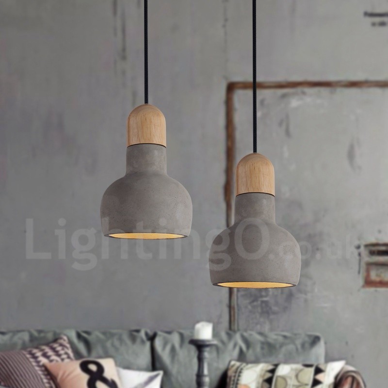 Suspension rétro vintage en bois et béton à une seule lumière