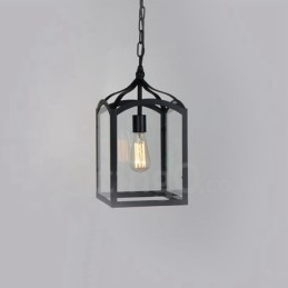 Suspension rustique en métal avec abat-jour en verre