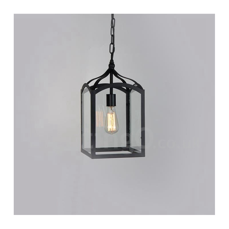 Suspension rustique en métal avec abat-jour en verre
