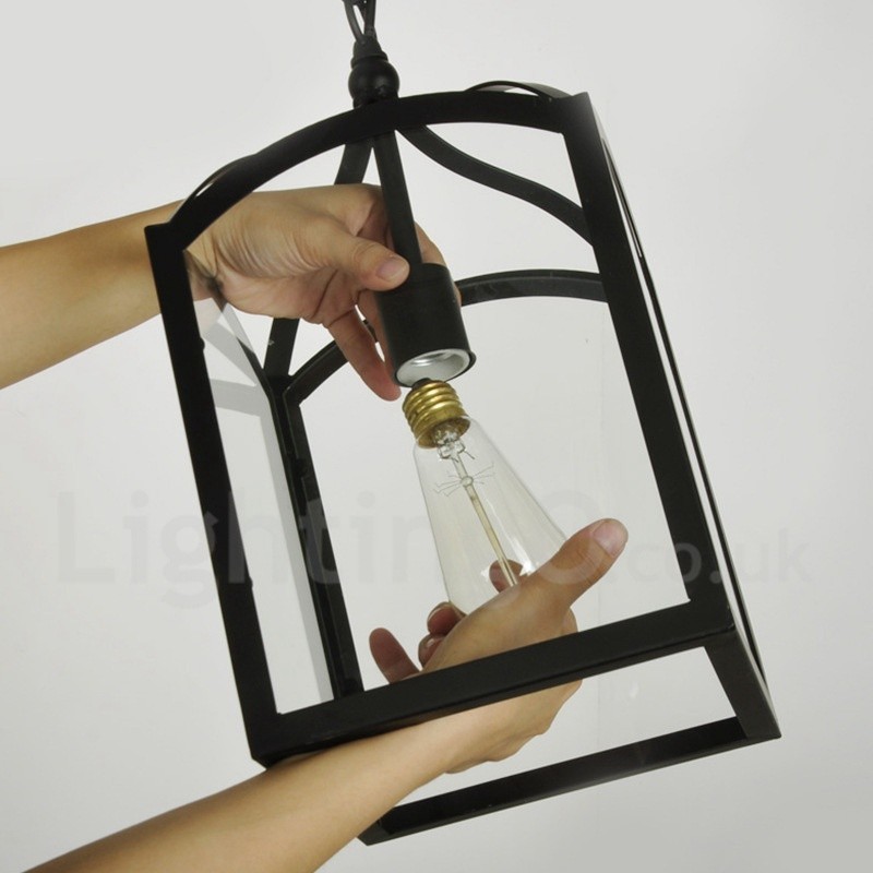 Suspension rustique en métal avec abat-jour en verre