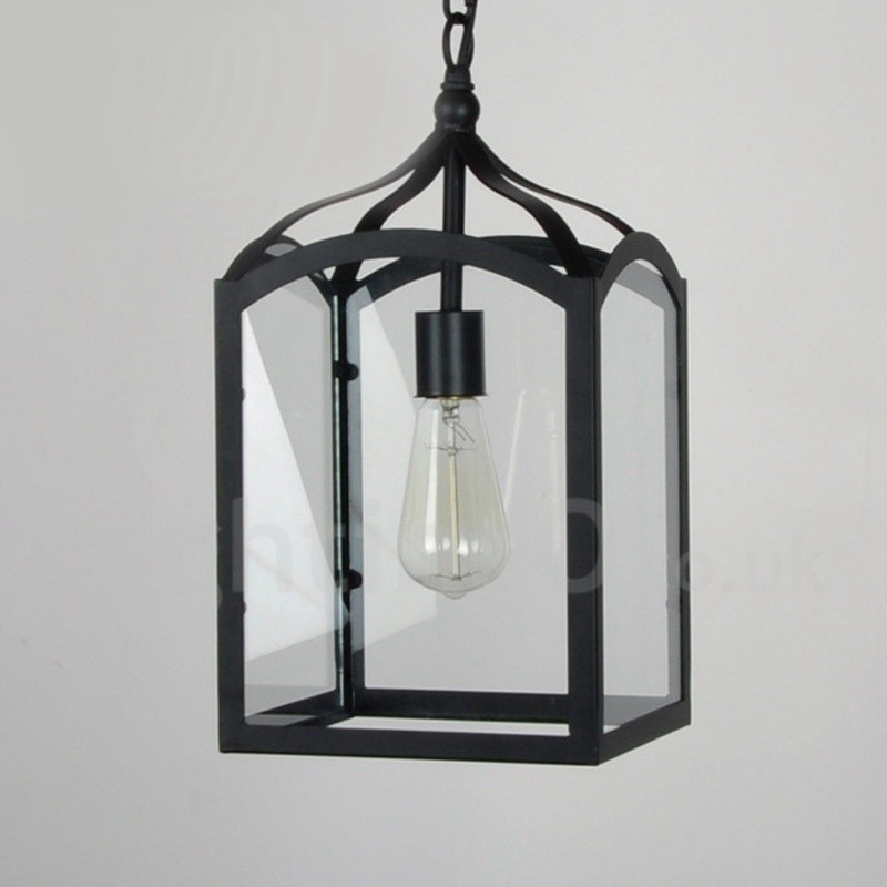 Suspension rustique en métal avec abat-jour en verre