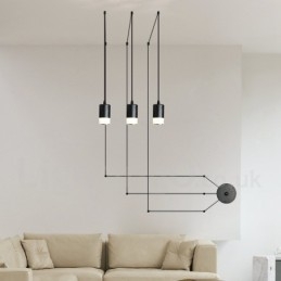 Pour suspension noire à 3 lumières avec abat-jour en verre
