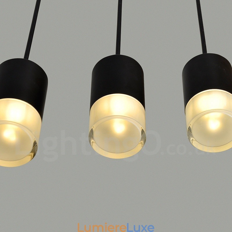 Pour suspension noire à 3 lumières avec abat-jour en verre