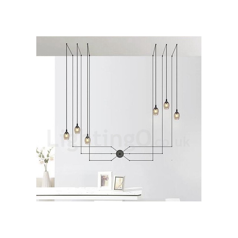 Pour suspension à 6 lumières avec abat-jour en verre