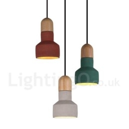 Suspension vintage en bois et béton multicolore pour lampe