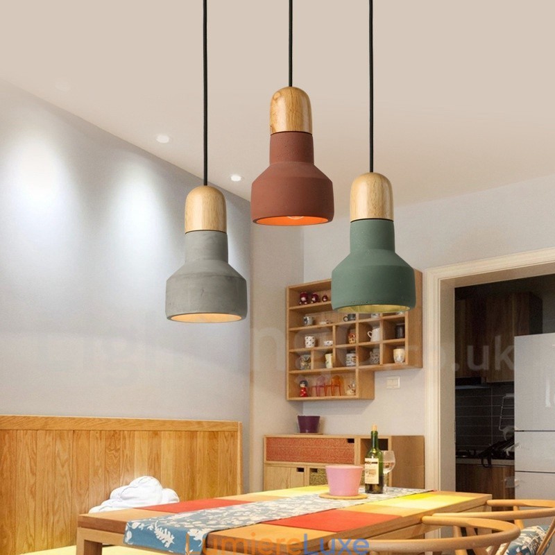 Suspension vintage en bois et béton multicolore pour lampe