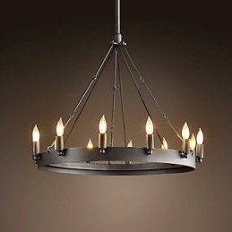 Suspension en fer de style rétro avec 12 lumières en forme de bougie