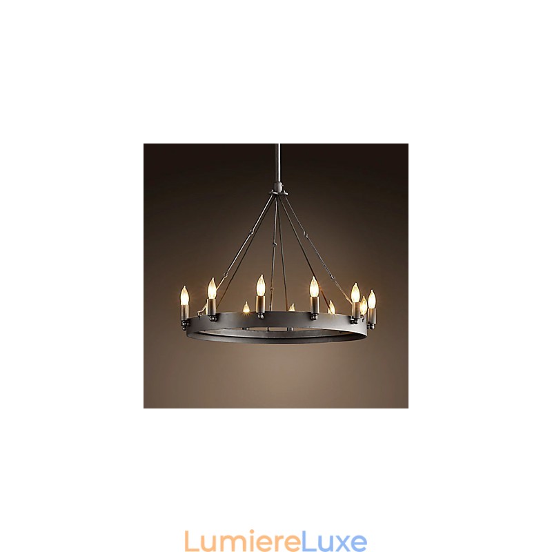 Suspension en fer de style rétro avec 12 lumières en forme de bougie