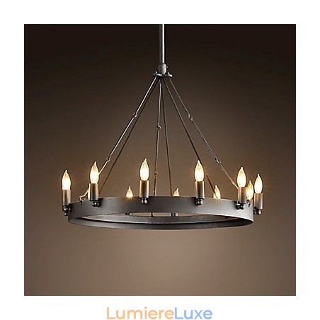 Suspension en fer de style rétro avec 12 lumières en forme de bougie Suspension en fer de style rétro avec 12 lumières en forme de bougie