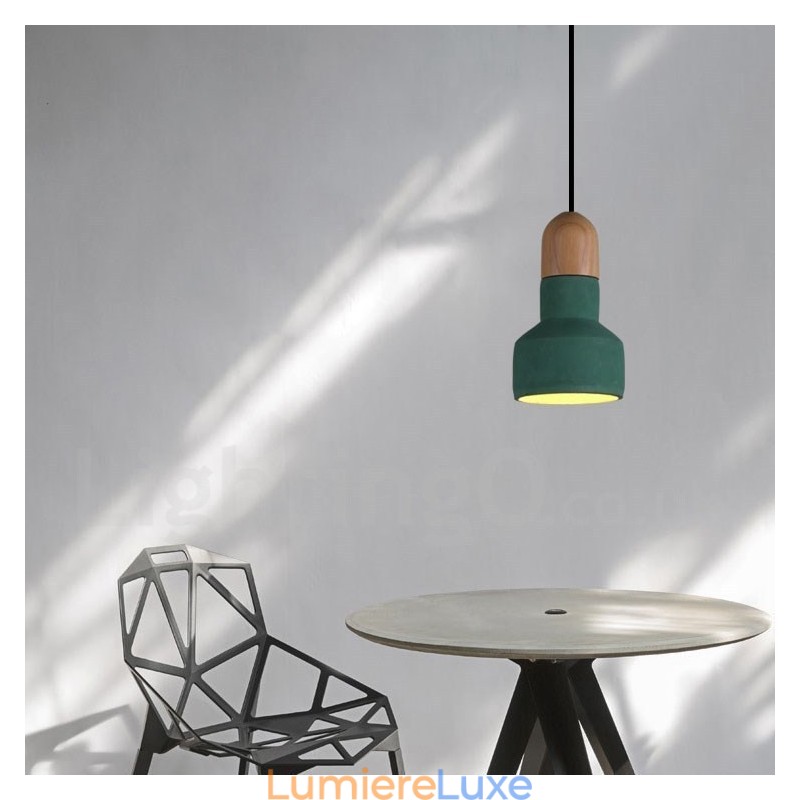 Suspension vintage en bois et béton multicolore pour lampe