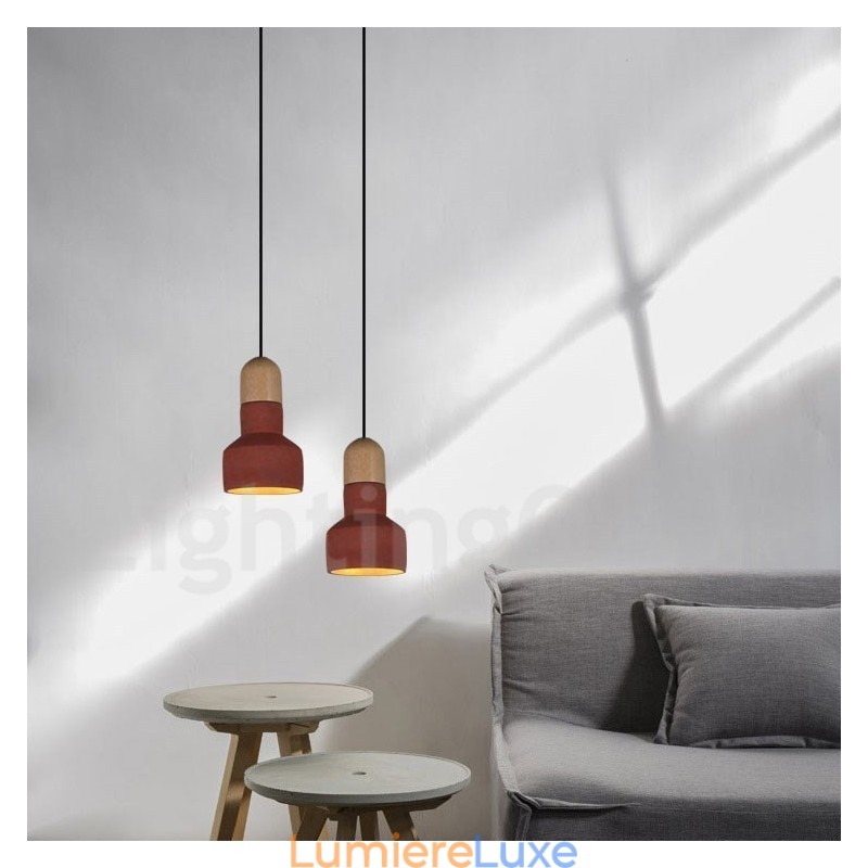 Suspension vintage en bois et béton multicolore pour lampe