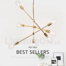 Lustre en cuivre à 6 lumières avec abat-jour en verre