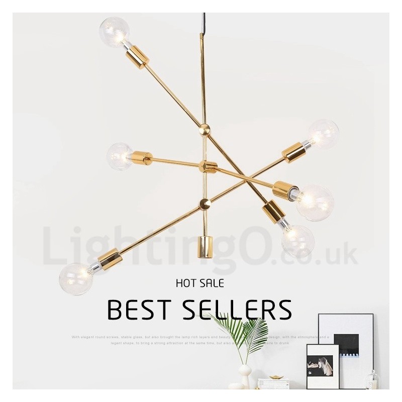 Lustre en cuivre à 6 lumières avec abat-jour en verre