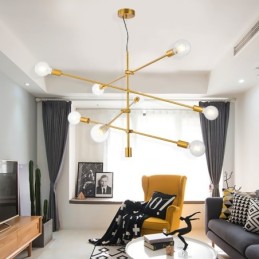 Lustre en cuivre à 6 lumières avec abat-jour en verre