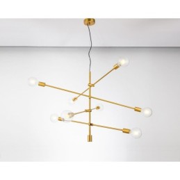 Lustre en cuivre à 6 lumières avec abat-jour en verre