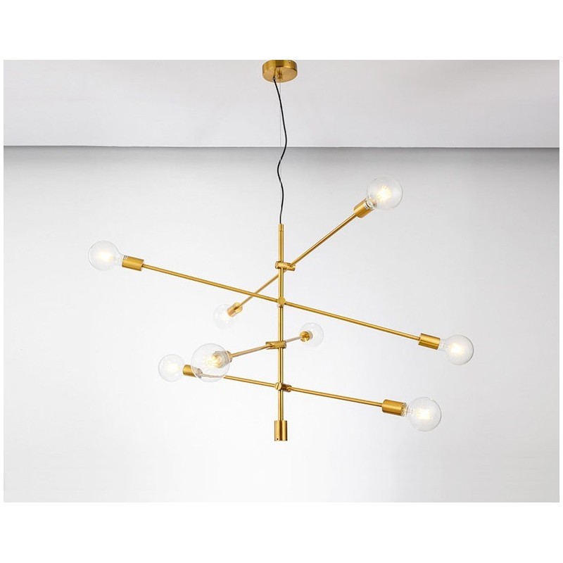Lustre en cuivre à 6 lumières avec abat-jour en verre