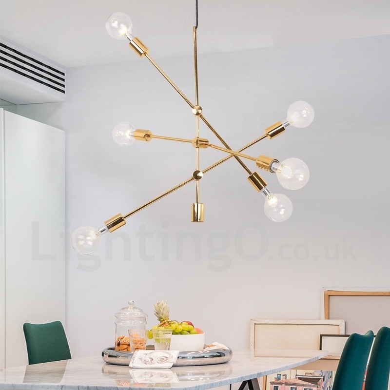 Lustre en cuivre à 6 lumières avec abat-jour en verre