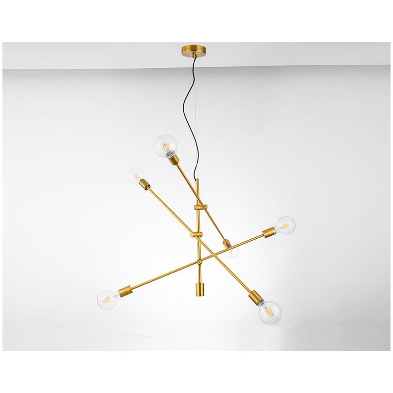 Lustre en cuivre à 6 lumières avec abat-jour en verre