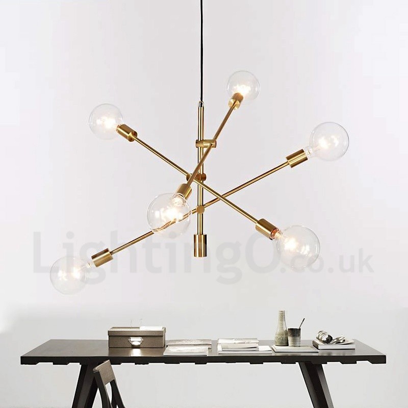 Lustre en cuivre à 6 lumières avec abat-jour en verre