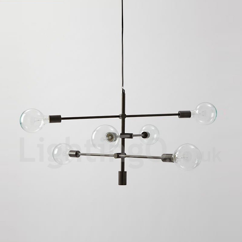 Lustre en cuivre à 6 lumières avec abat-jour en verre