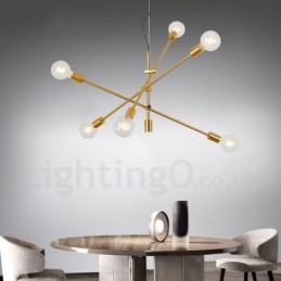 Lustre en cuivre à 6 lumières avec abat-jour en verre