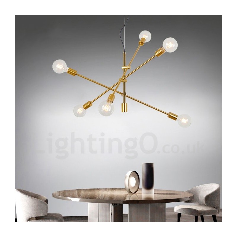 Lustre en cuivre à 6 lumières avec abat-jour en verre