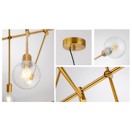 Lustre en cuivre à 6 lumières avec abat-jour en verre