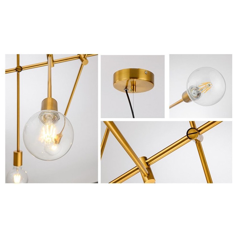Lustre en cuivre à 6 lumières avec abat-jour en verre