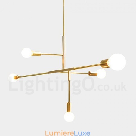 Lustre contemporain moderne en cuivre à 5 lumières Lustre contemporain moderne en cuivre à 5 lumières