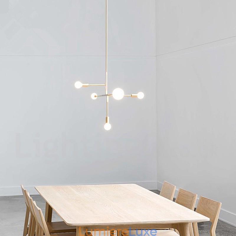 Lustre contemporain moderne en cuivre à 5 lumières