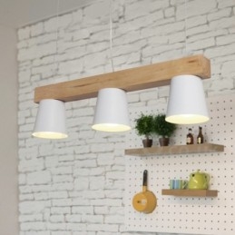 Suspension en bois moderne et contemporaine à 3 lumières