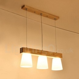 Suspension en bois moderne et contemporaine à 3 lumières