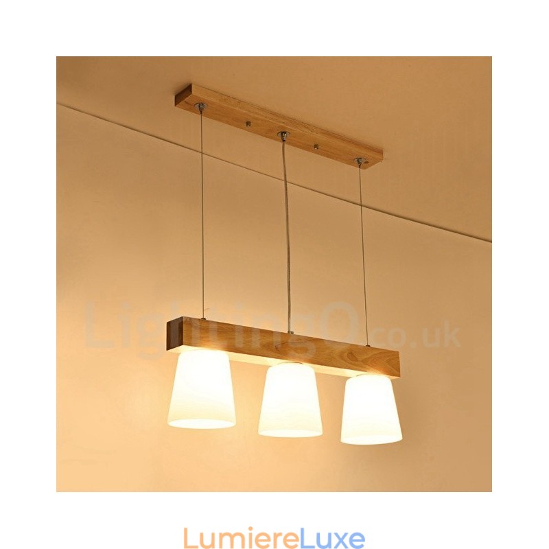 Suspension en bois moderne et contemporaine à 3 lumières
