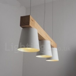 Suspension en bois moderne et contemporaine à 3 lumières