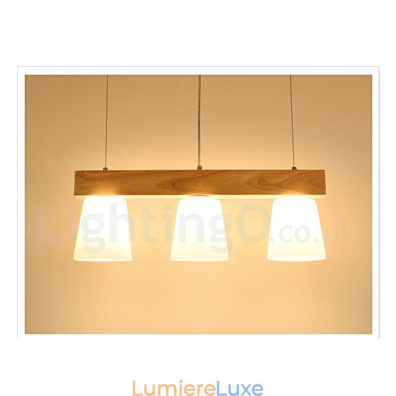 Suspension en bois moderne et contemporaine à 3 lumières